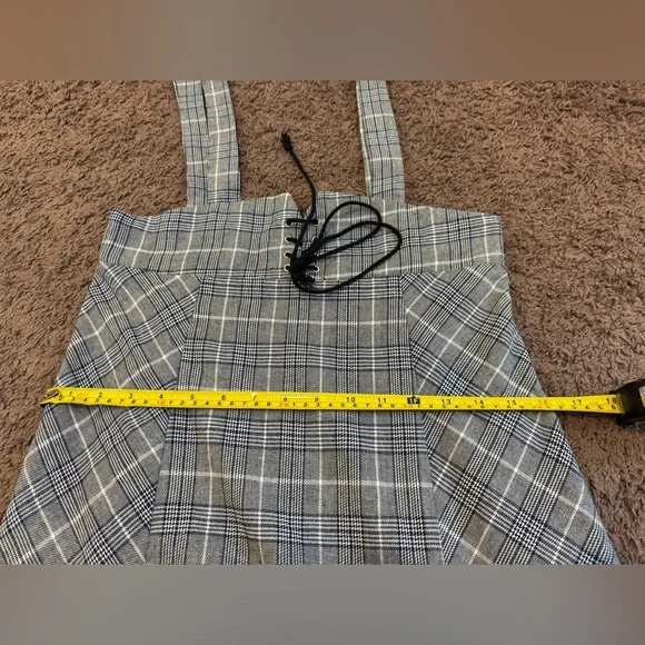 2 FOR $20 Shein Pinafore Plaid Over All Dress School Girl Jumper 100% Cotton M - Picture 9 of 10